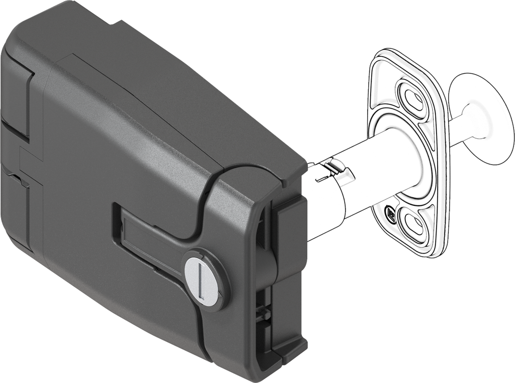 Latch-Hinge with pressure relief, round cylinder, keyed 9081, Polyamide GF black