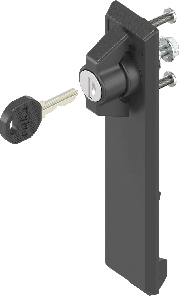 Escutcheon with wing knob, keyed different, Polyamide black and zinc die black powder-coated