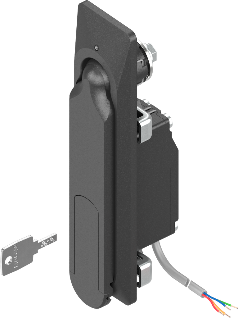 Schwenkgriff 1154 mit elektromagnetischer Entriegelung und Notöffnung Schließung EH 6993, GD-Zn schwarz gepulvert