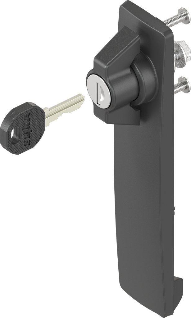 Escutcheon long with wing knob, keyed EK 333, Polyamide black and zinc die black powder-coated