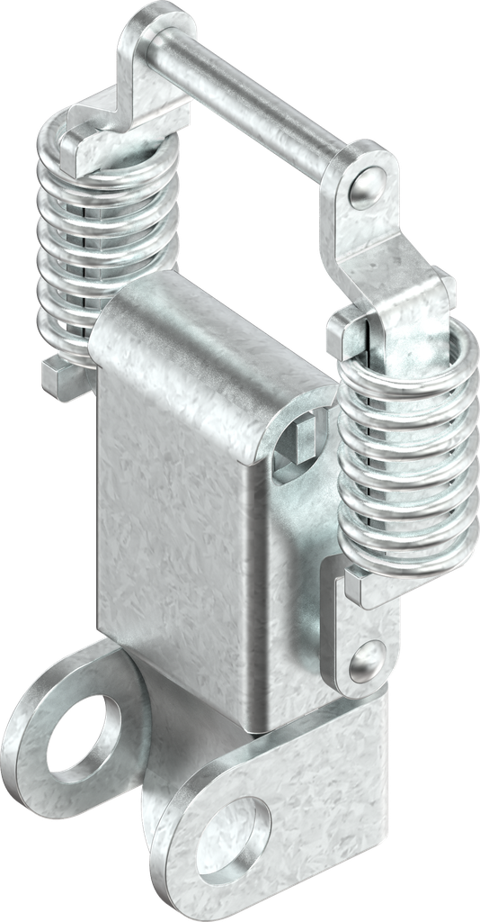 Toggle latch with springs for tolerance compensation with padlock facility, drilled, Steel zinc-plated DS plus top coat