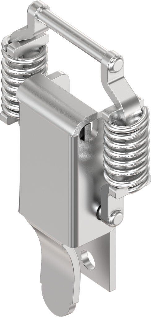 Toggle latch with springs for tolerance compensation without padlock facility, drilled, Stainless steel AISI 304