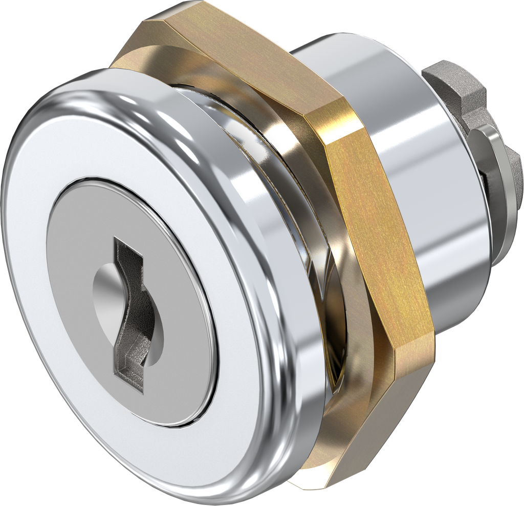 Cylinder quarter turn, right hand version with 2 keys, Brass and zinc die chrome-plated