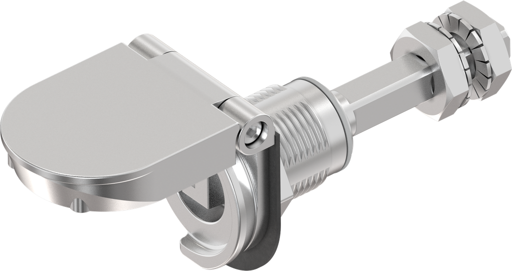Compression latch with lid as an opening indicator, railway version, Stainless steel AISI 316 raw
