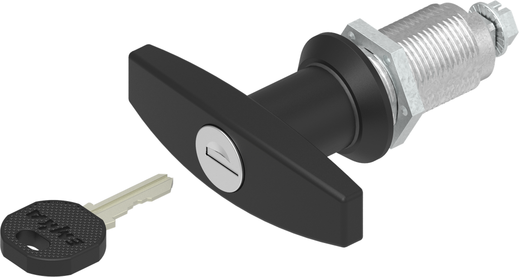 T-handle quarter turn, keyed EK 333, Zinc die black powder-coated