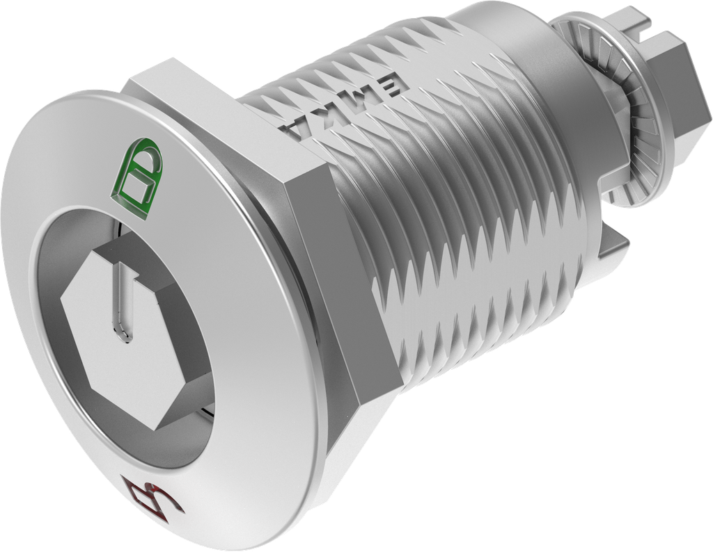 Compression latch hexagon male SW 11 with red-green marking, Stainless steel AISI 316 polished