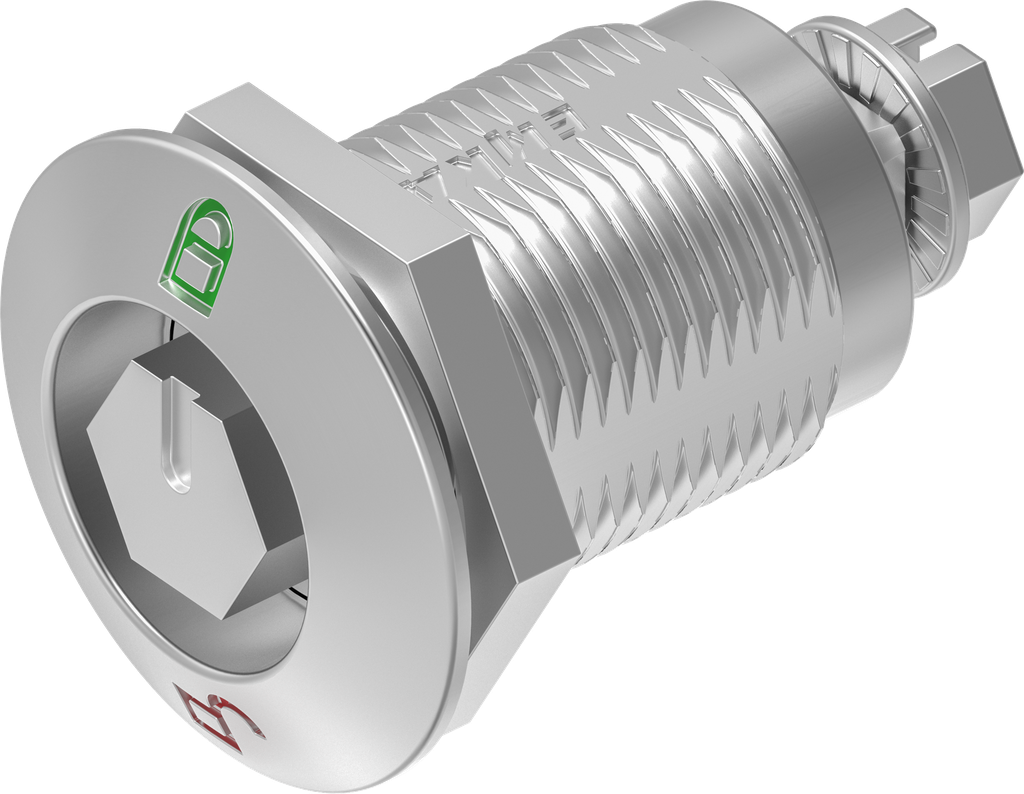 Compression latch hexagon male SW 11 with red-green marking, Stainless steel AISI 316 polished