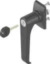 Escutcheon short with L-handle, keyed different, Polyamide black and zinc die black powder-coated