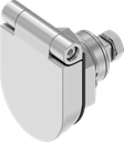 Dreh-Spann-Verschluss links mit optischem Öffnungsindikator und Deckel mit rotem Tampondruck, Edelstahl AISI 316